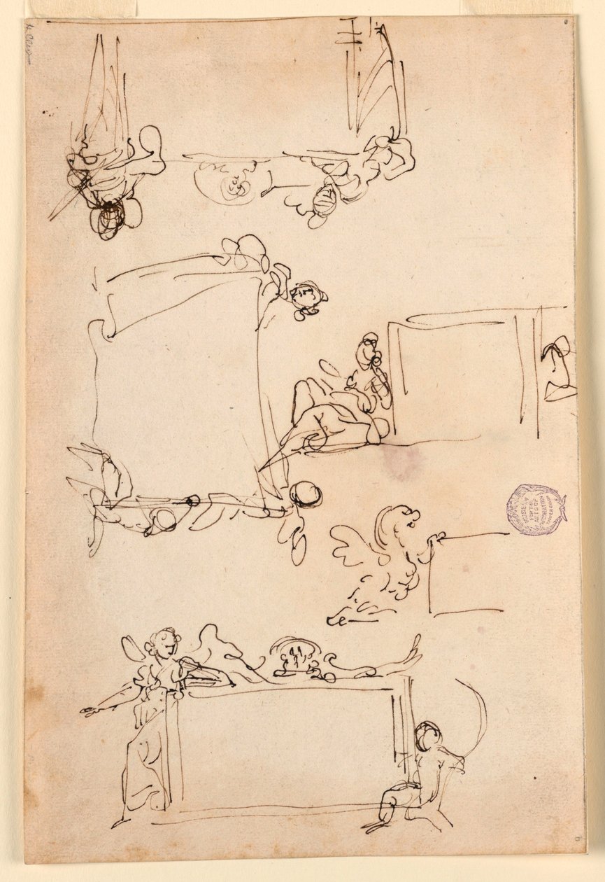 Tekening, Schetsen voor een tablet, ca. 1750 door Carlo Marchionni