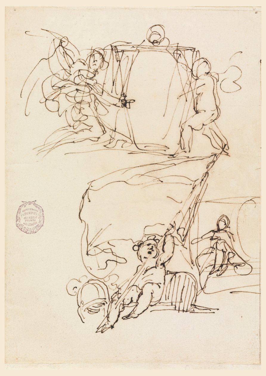 Tekening, Drie schetsen, voor 1775 door Carlo Marchionni