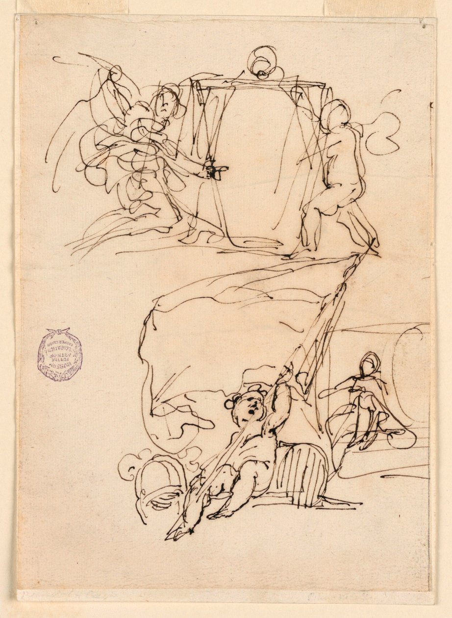 Tekening, Drie schetsen, voor 1775 door Carlo Marchionni