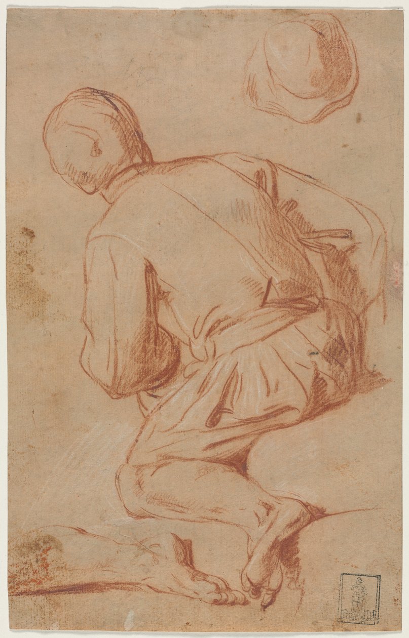 Achteraanzicht van zittende man, late 1600s door Carlo Vimercati
