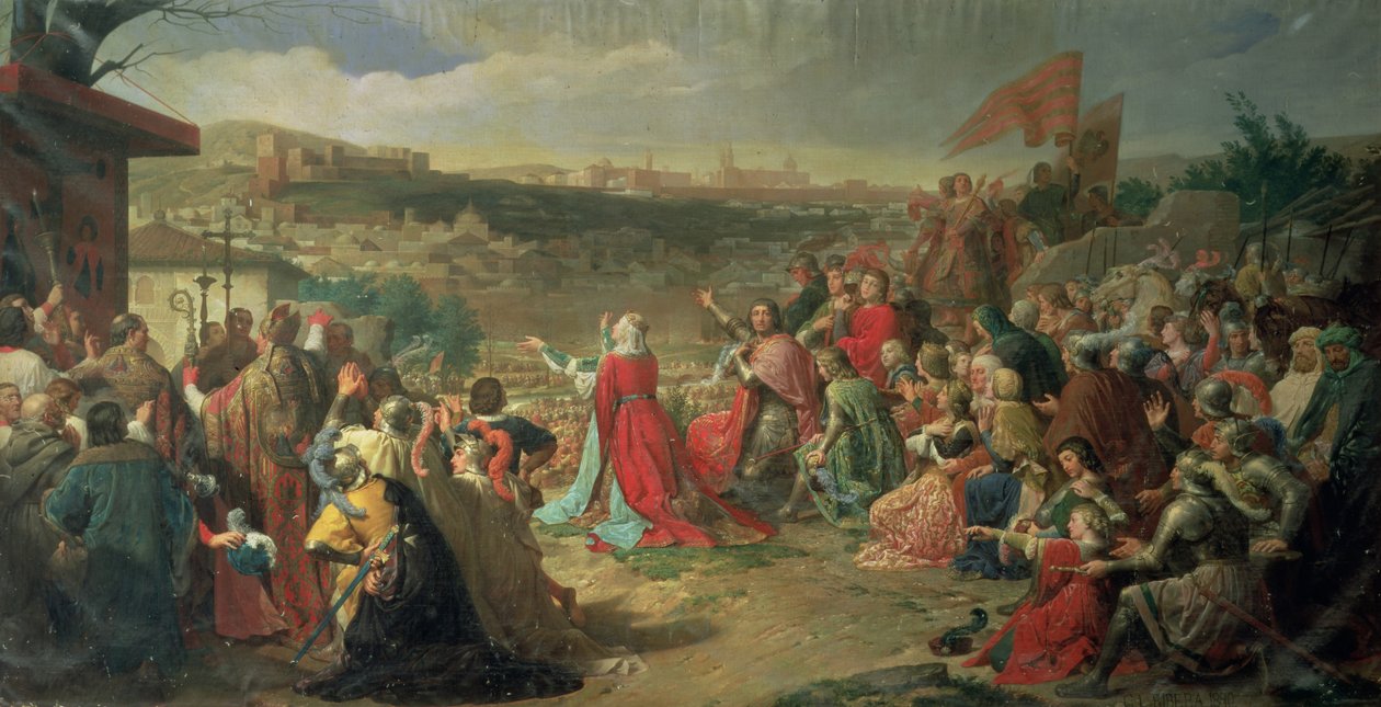 De val van Granada in 1492, 1890 door Carlos Luis Ribera y Fieve