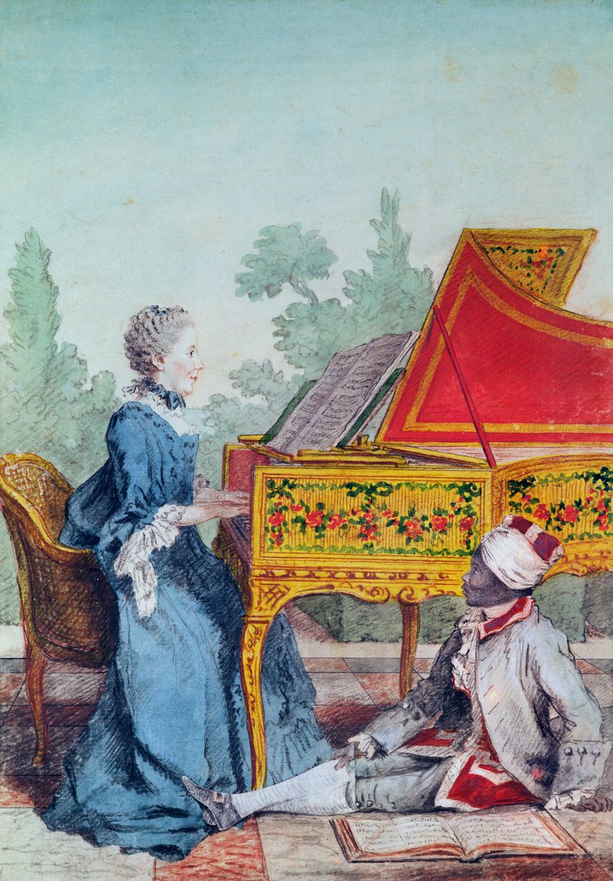 Portret van juffrouw Desgots van Saint-Domingue met haar slaaf Laurent door Carmontelle