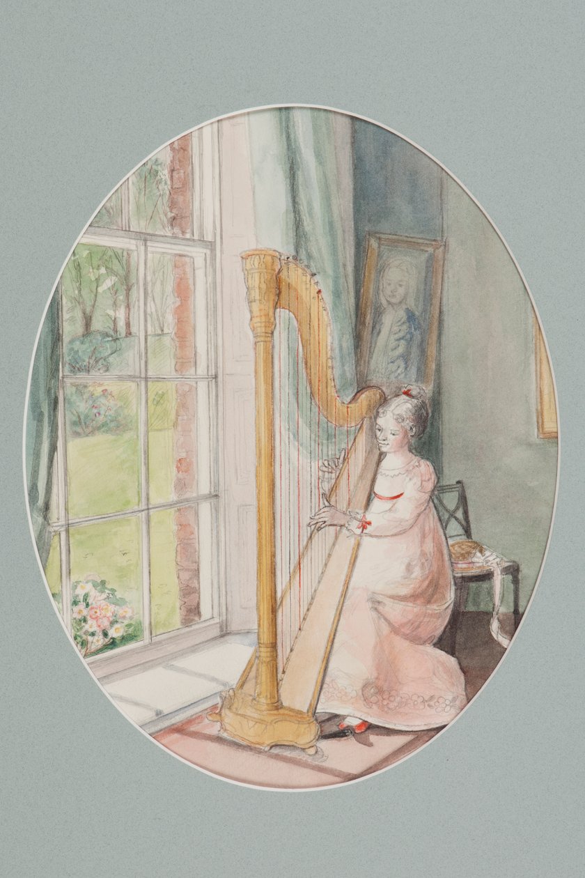 Een jonge vrouw met een harp door Caroline Hervey Bathurst