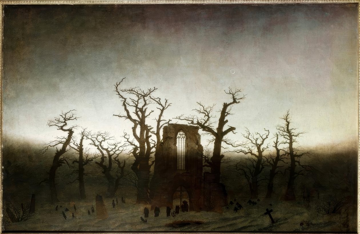 Abdij in het eikenwoud door Caspar David Friedrich