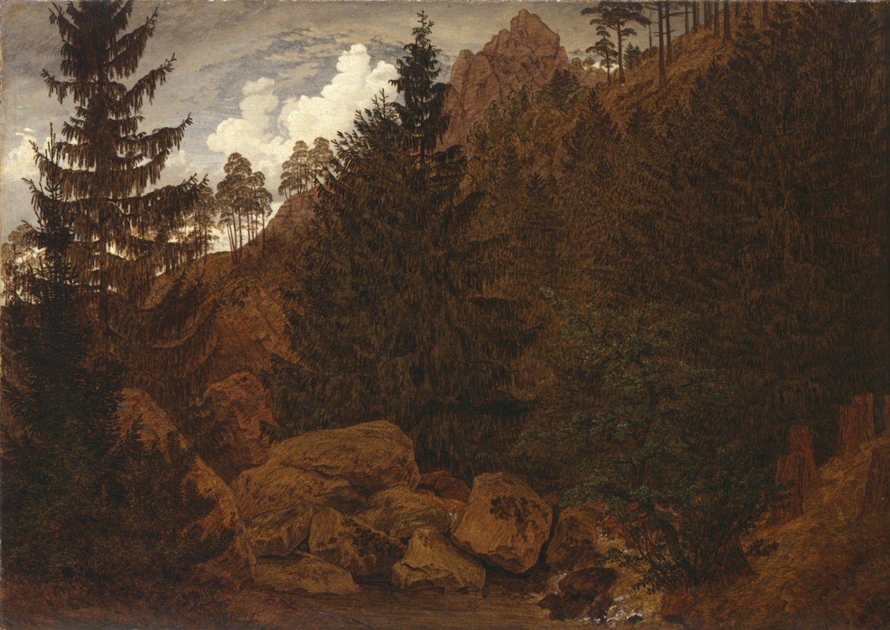 Rotsformatie in de Harz door Caspar David Friedrich