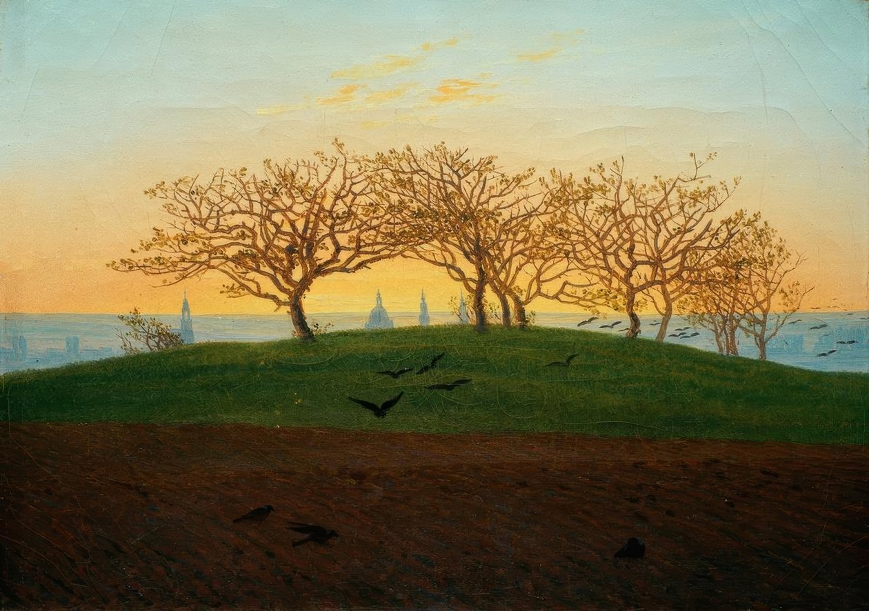 Heuvel met braakland bij Dresden door Caspar David Friedrich