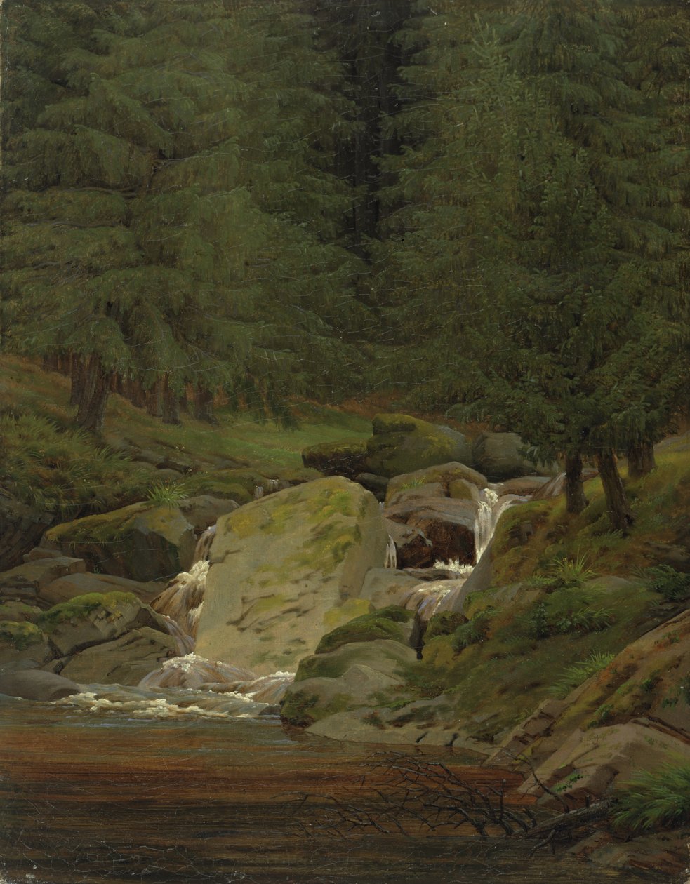 De evergreens bij de waterval door Caspar David Friedrich