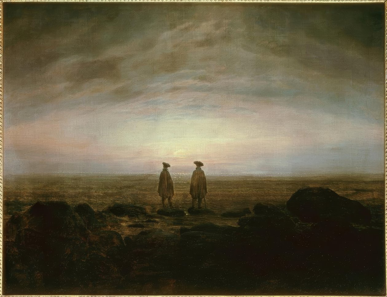 Twee mannen aan zee bij maanopkomst door Caspar David Friedrich