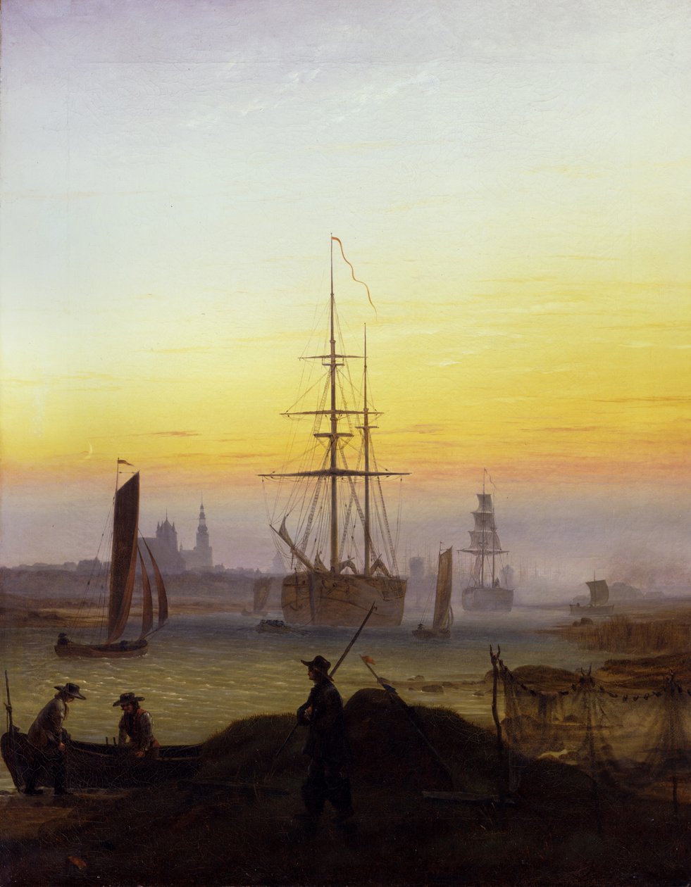 De haven van Greifswald door Caspar David Friedrich