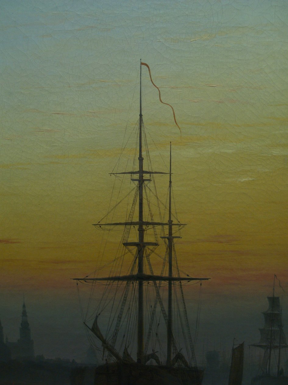 Duits: Der Greifswalder Hafen De haven van Greifswald
 detail Alternatieve titel(s): Schepen in de haven van Greifswald detail door Caspar David Friedrich