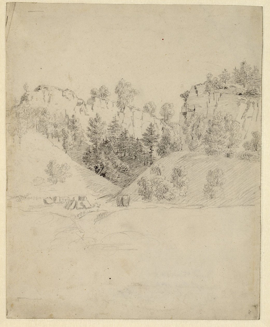 Duits: Landschaft mit einem Steinbruch Landschap met een steengroeve door Caspar David Friedrich