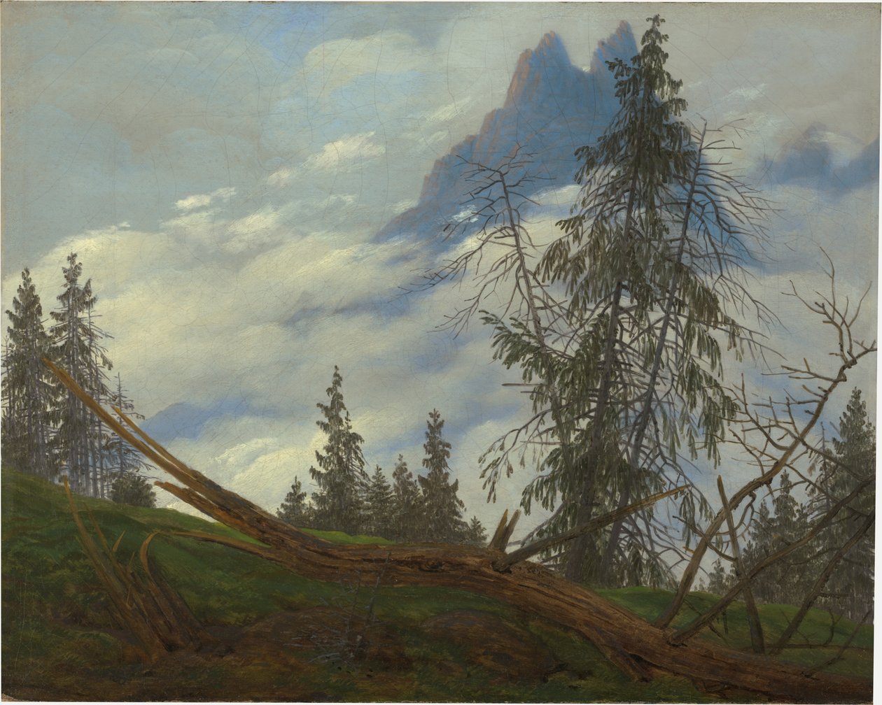 Bergtop met voorbijtrekkende wolken door Caspar David Friedrich