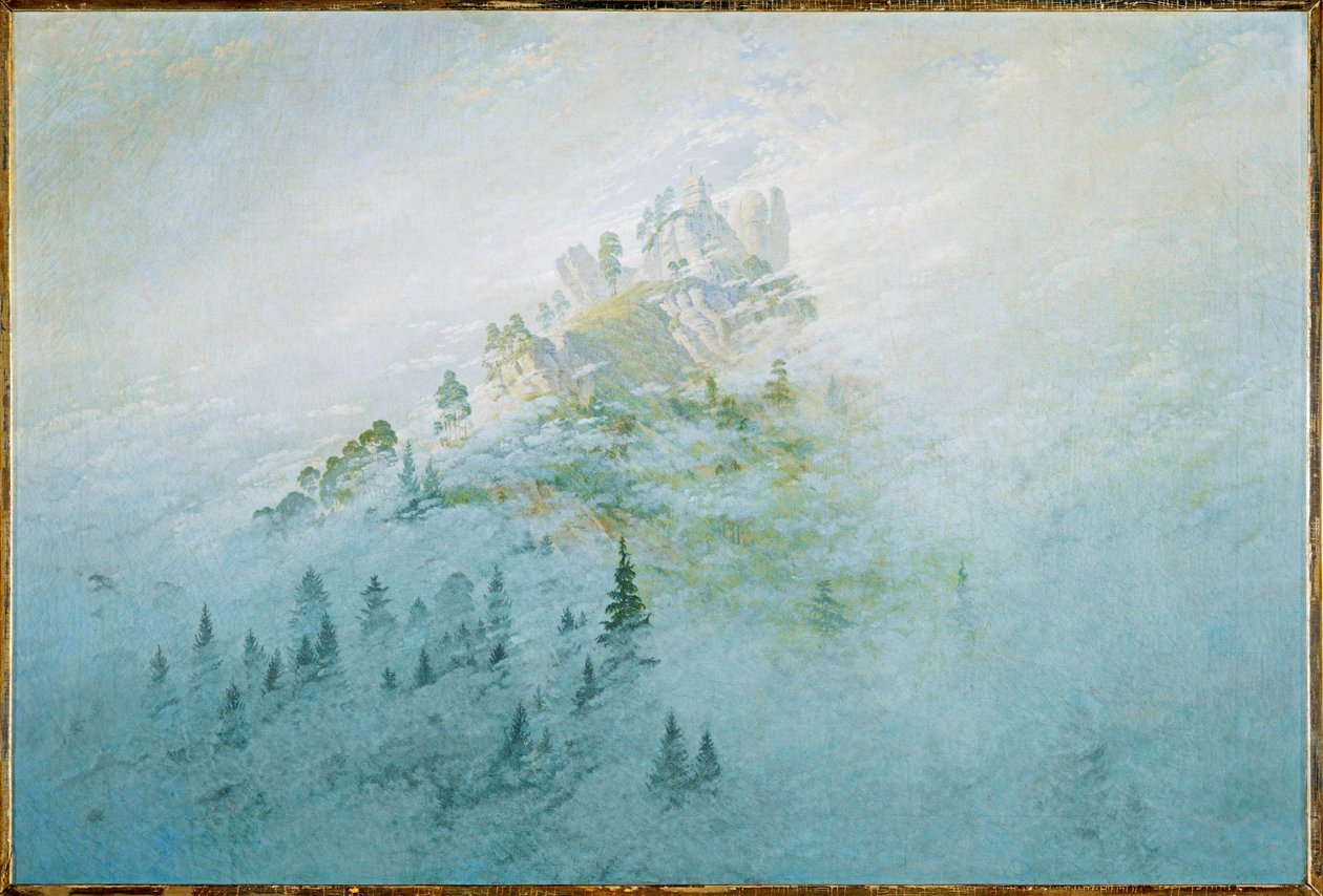 Berg in de mist (olieverf op doek) door Caspar David Friedrich