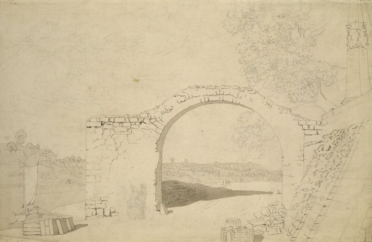 Rivierlandschap met een Boog (onvoltooid) door Caspar David Friedrich