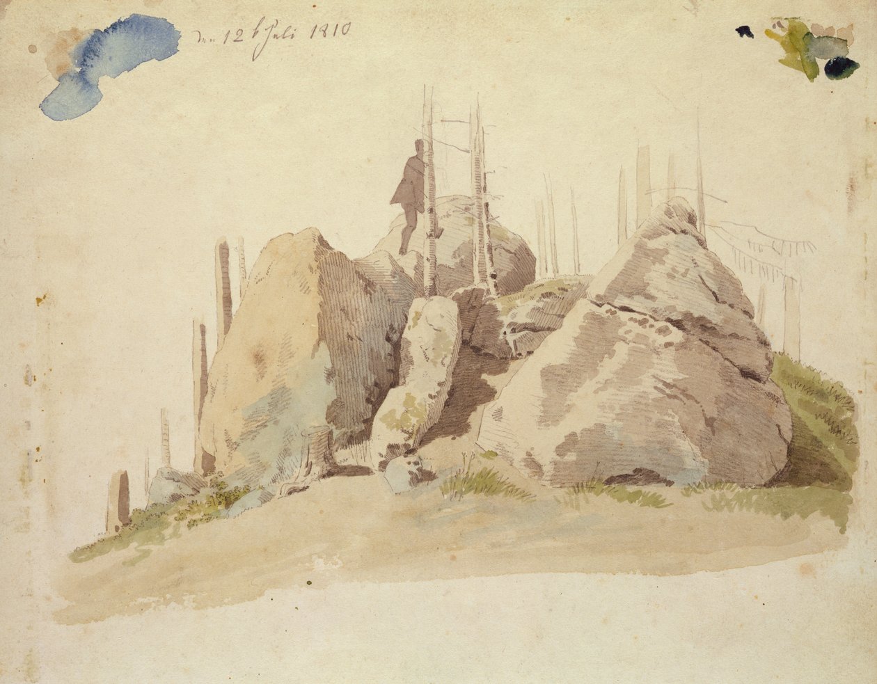 Rots en Boom: onvoltooide studie, 12 juli 1810 door Caspar David Friedrich