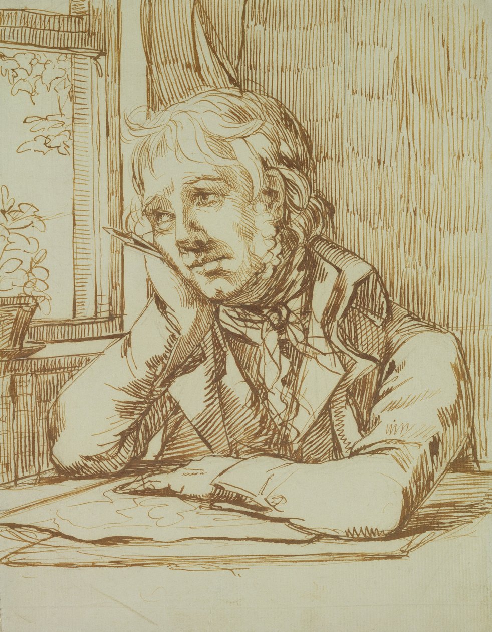 Zelfportret met gesteunde arm door Caspar David Friedrich
