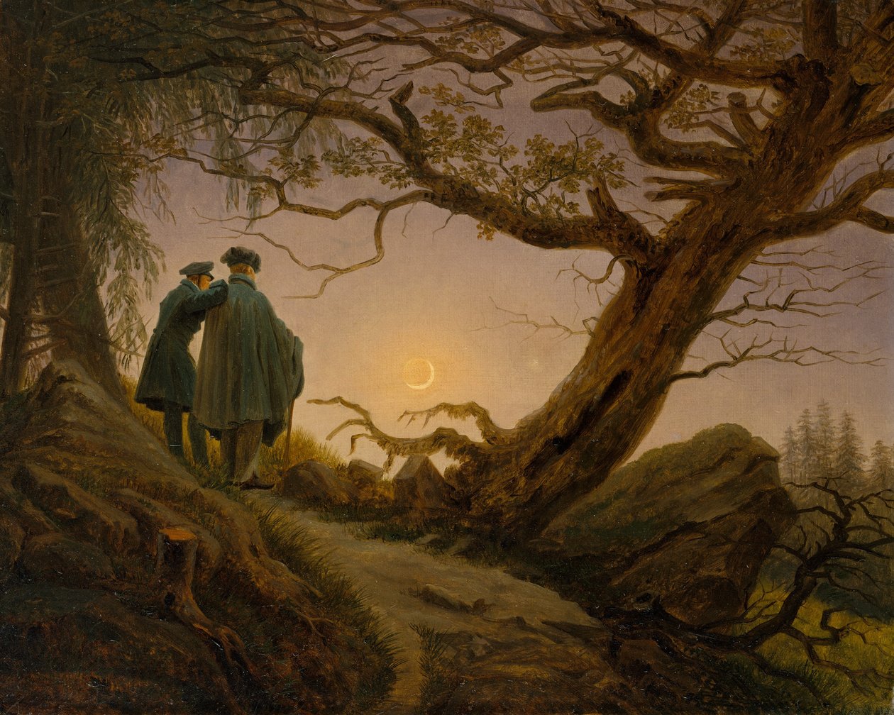 Twee mannen die de maan overdenken, ca. 1825-30 door Caspar David Friedrich