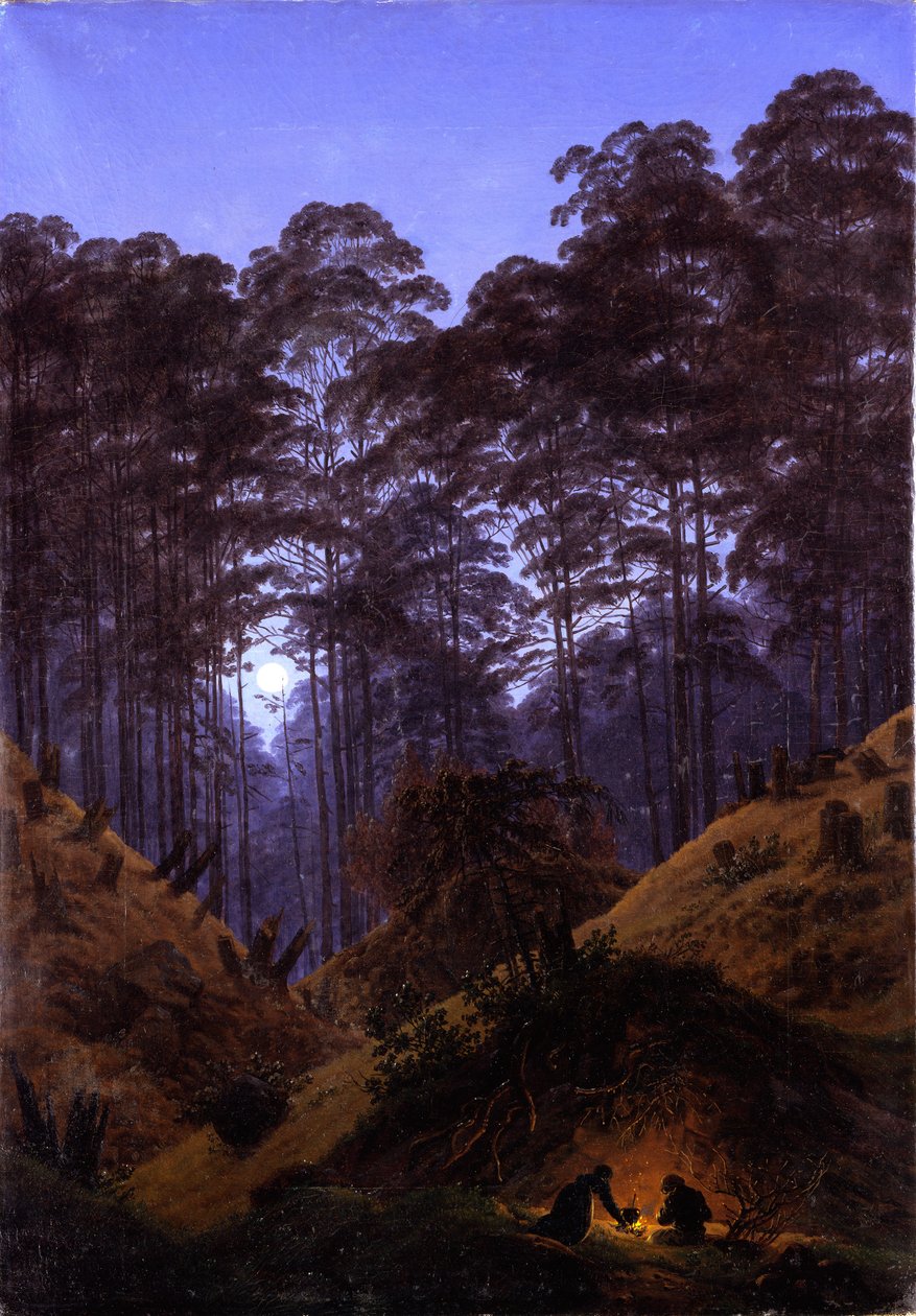 Het binnenste van het bos bij maanlicht door Caspar David Friedrich
