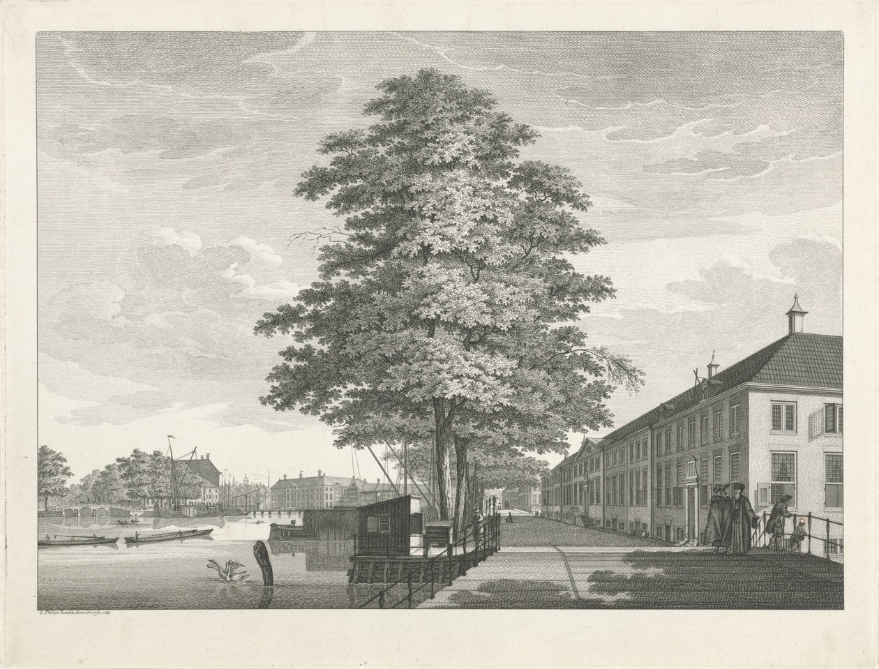 Gezicht op het Diaconie Oude Vrouwen- en Mannenhuis te Amsterdam door Caspar Jacobsz. Philips