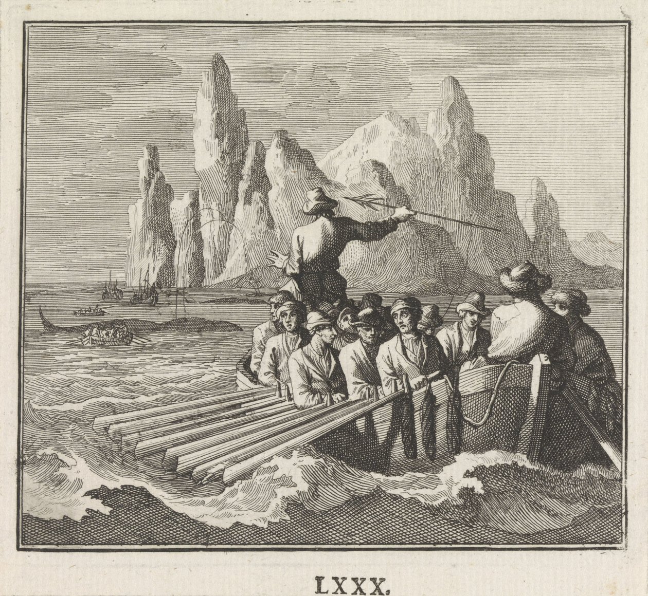 Embleem: grote vissen door Caspar Luyken