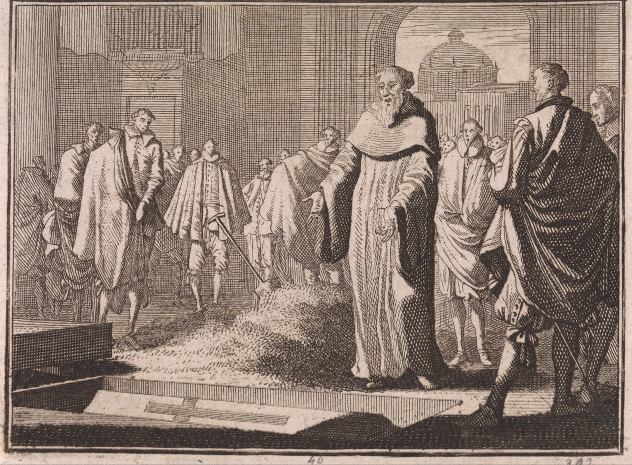 Sint-Bernardus aanschouwt een geopend graf door Caspar Luyken