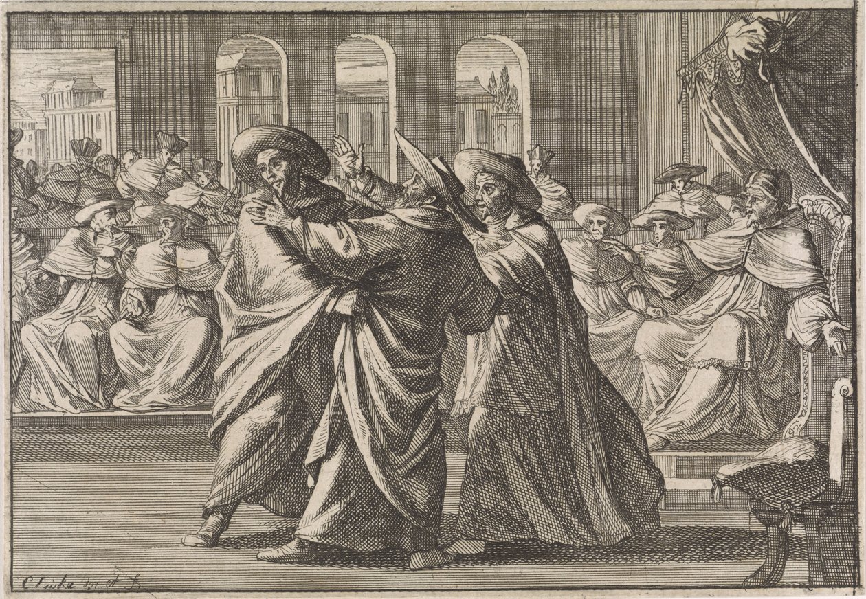 Tijdens de verkiezing van Urbanus VIII geraken kardinaal Borja en kardinaal Antonio Barberini slaags met elkaar, 1632 door Caspar Luyken