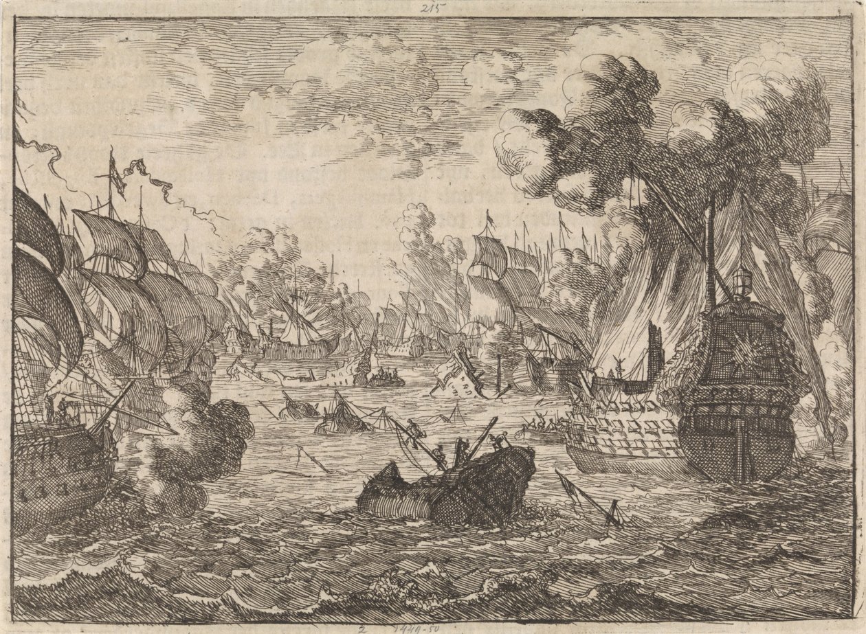 Zeeslag bij Kaap La Hogue, 1692 door Caspar Luyken