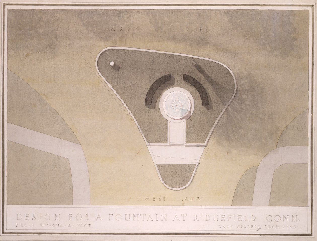 (Ontwerp voor Fontein, Ridgefield, Connecticut) door Cass Gilbert