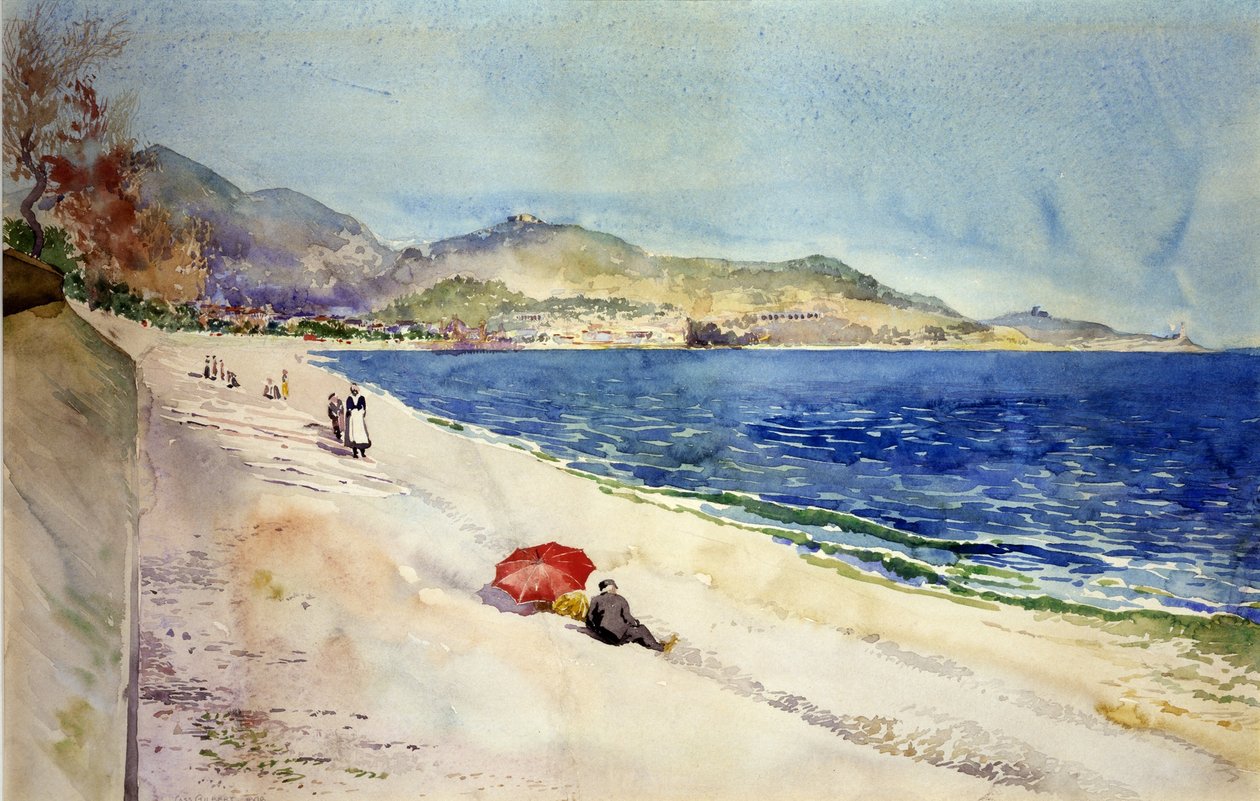 Op het strand onder de Promenade des Anglais, Nice, Frankrijk door Cass Gilbert