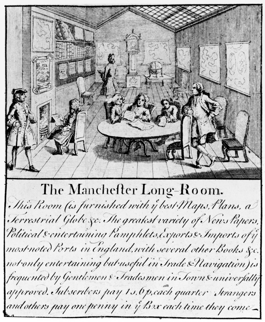 De Manchester Long Room, 1751 (detail) door Casson and Berry