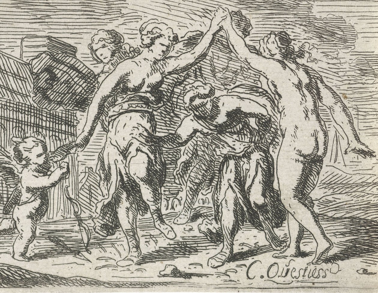 Dansende vrouwen en Amor door Catharina Questiers