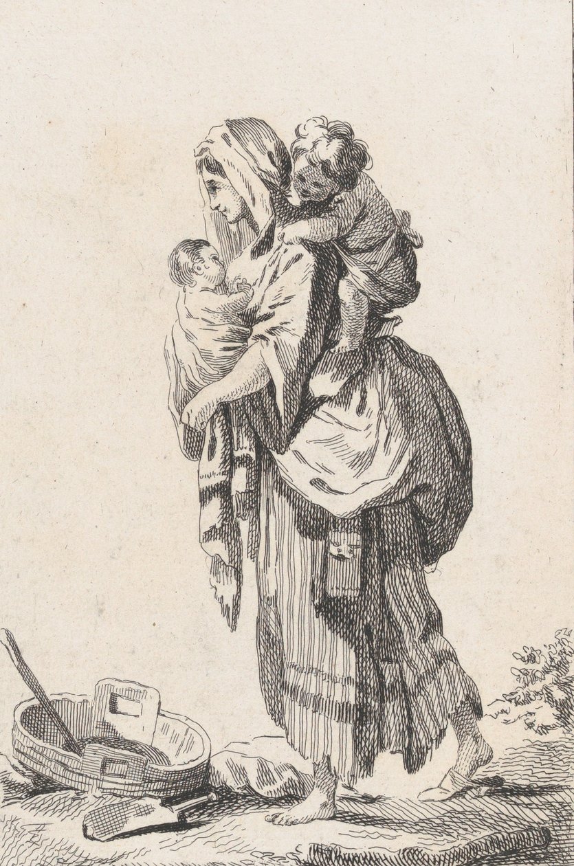 Boerin met twee kinderen, ca. 1758 door Catherine Francoise Beauvarlet