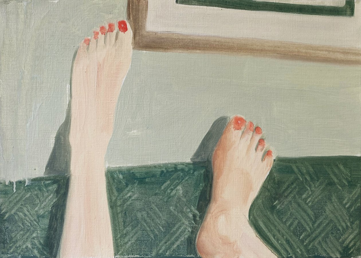 28.04.20 Ze was aan de telefoon, 2020 (olieverf op papier) door Cathy Lomax