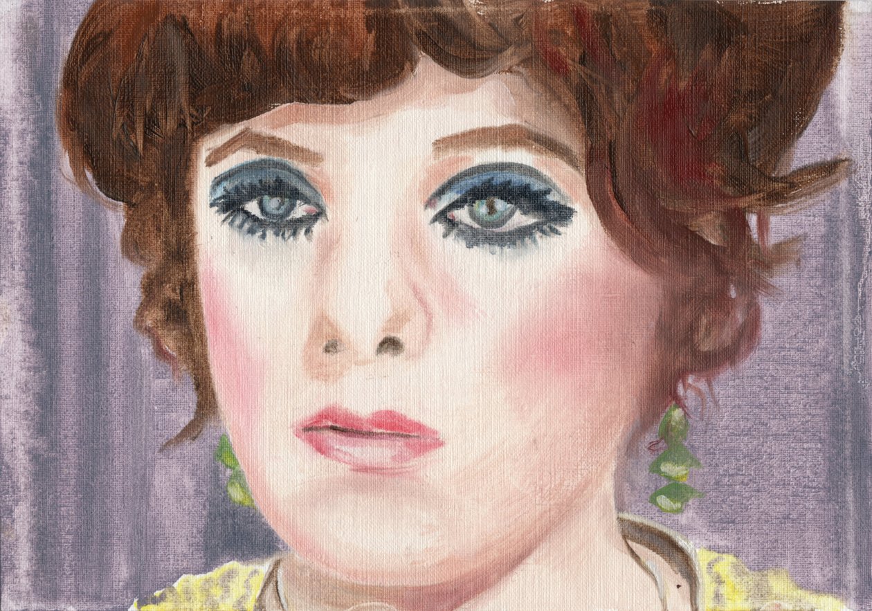 Mirte (oorbellen), 2024 (olieverf op papier) door Cathy Lomax