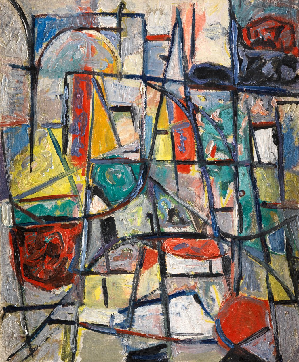 Abstracte compositie, c.1949 (olieverf op doek) door Caziel Caziel