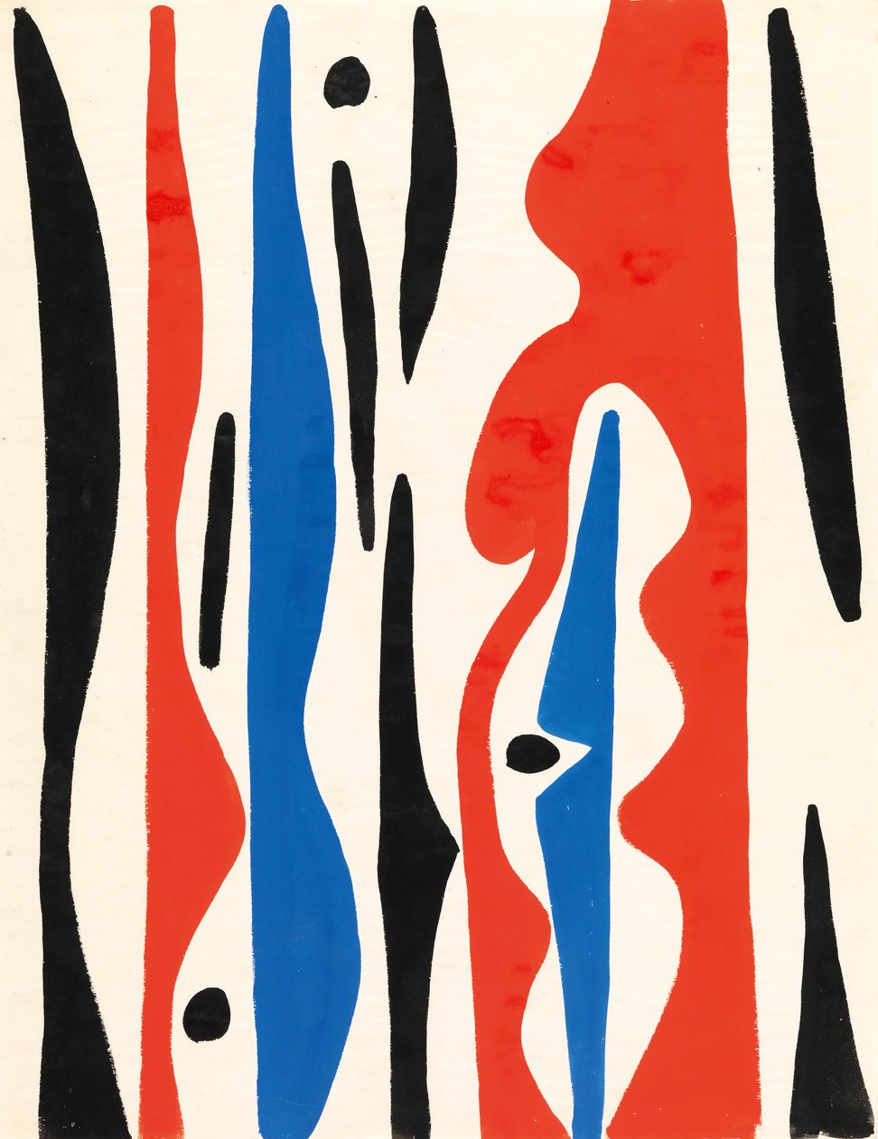 Compositie, ca 1950 (gouache op papier) door Caziel Caziel