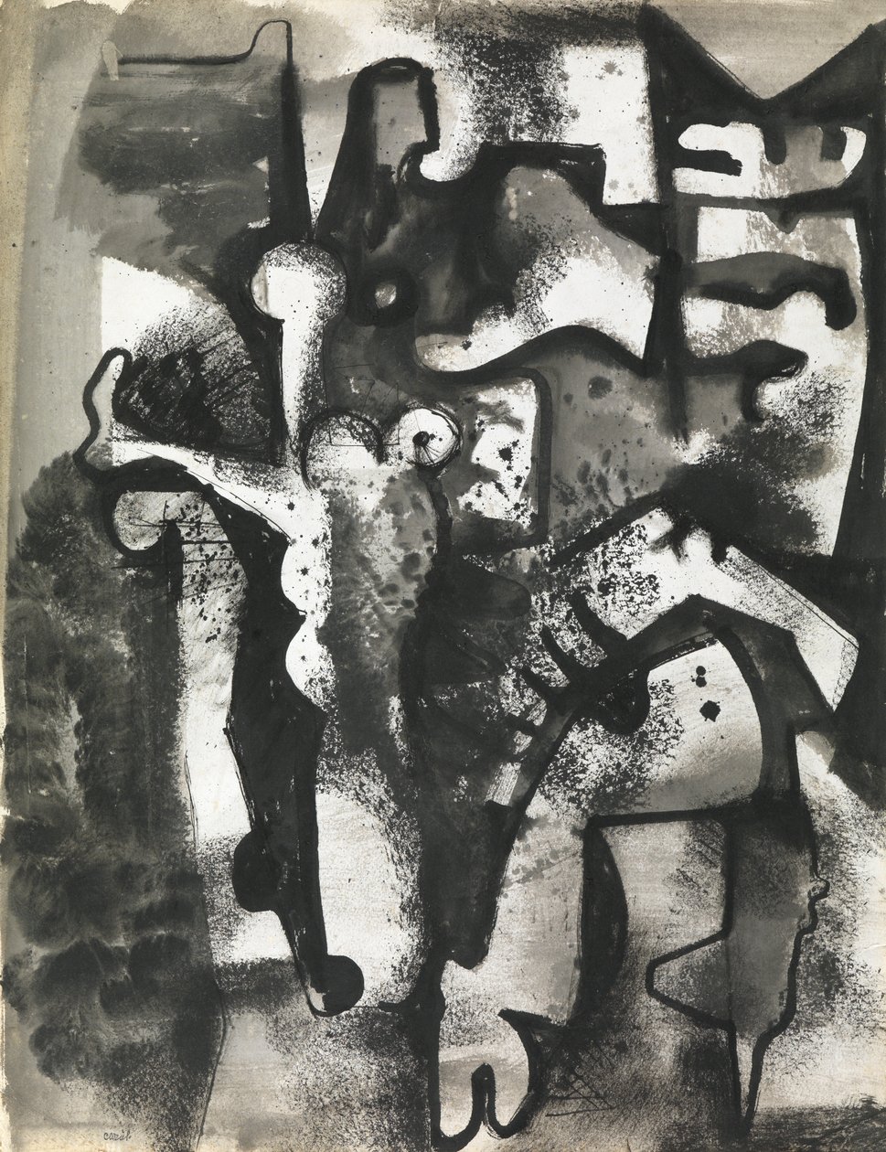 Figuurcompositie, ca.1951 (inkt en was op papier) door Caziel Caziel