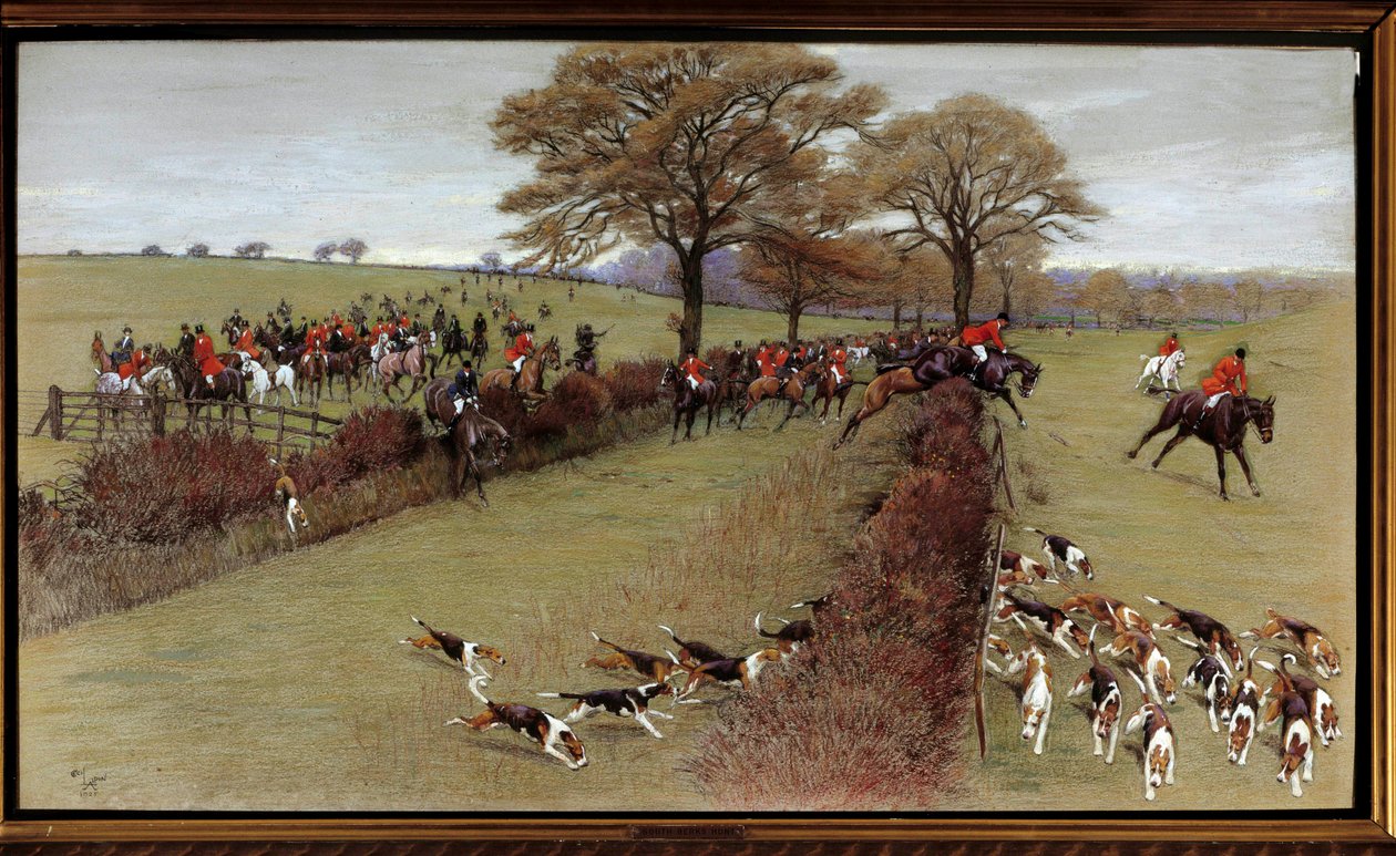 Jachtscène, bemanning South Berks door Cecil Charles Windsor Aldin