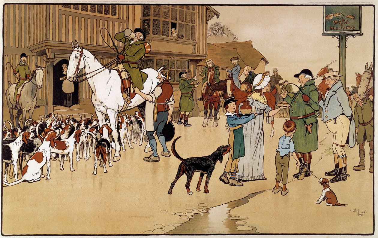 Stop bij de herberg tijdens een hazenjacht door Cecil Charles Windsor Aldin