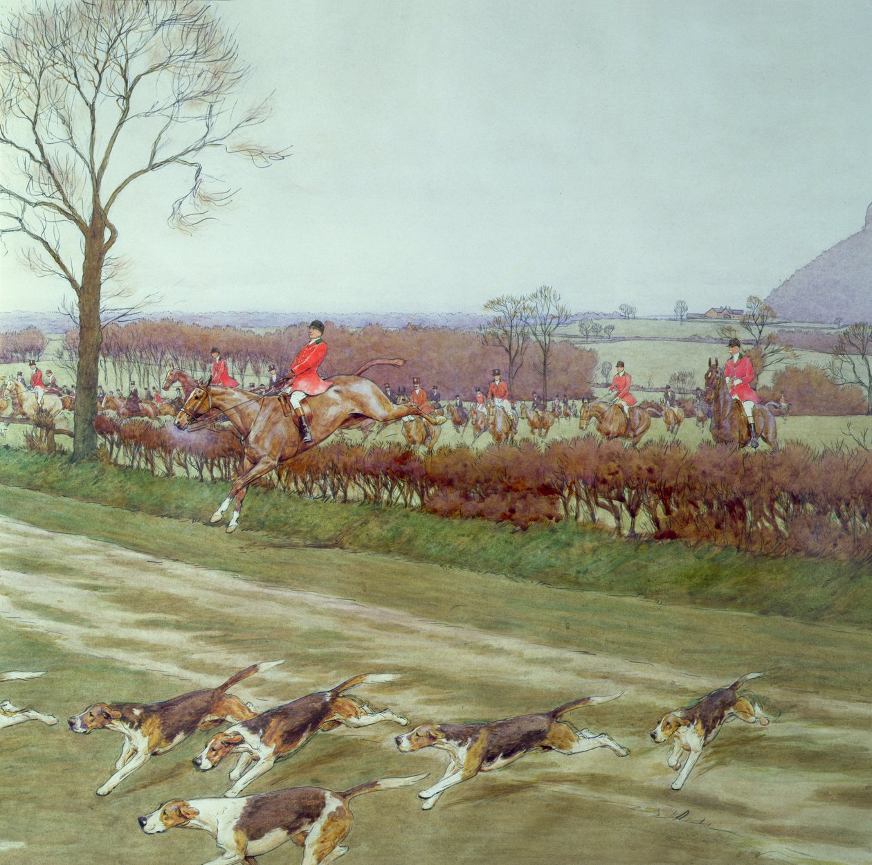 De Cheshire - weg van Tattenhall (detail) door Cecil Charles Windsor Aldin