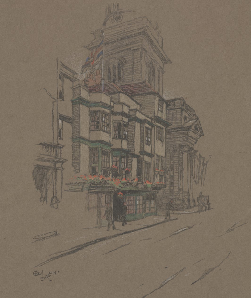 Zonder titel (handgekleurde litho) door Cecil Charles Windsor Aldin