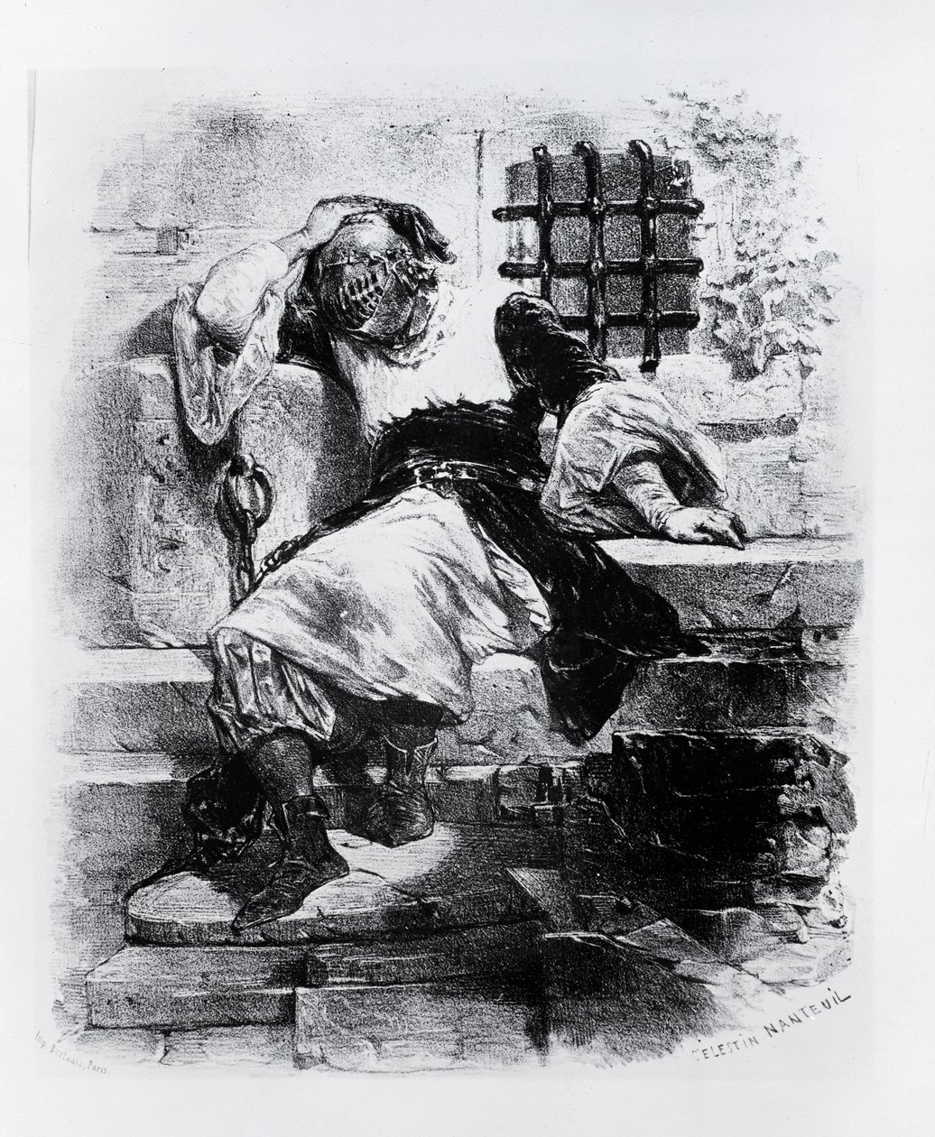 De man met het ijzeren masker in zijn gevangenis, illustratie voor de opera door Adrien Boieldieu en E. Barateau door Celestin Francois Nanteuil