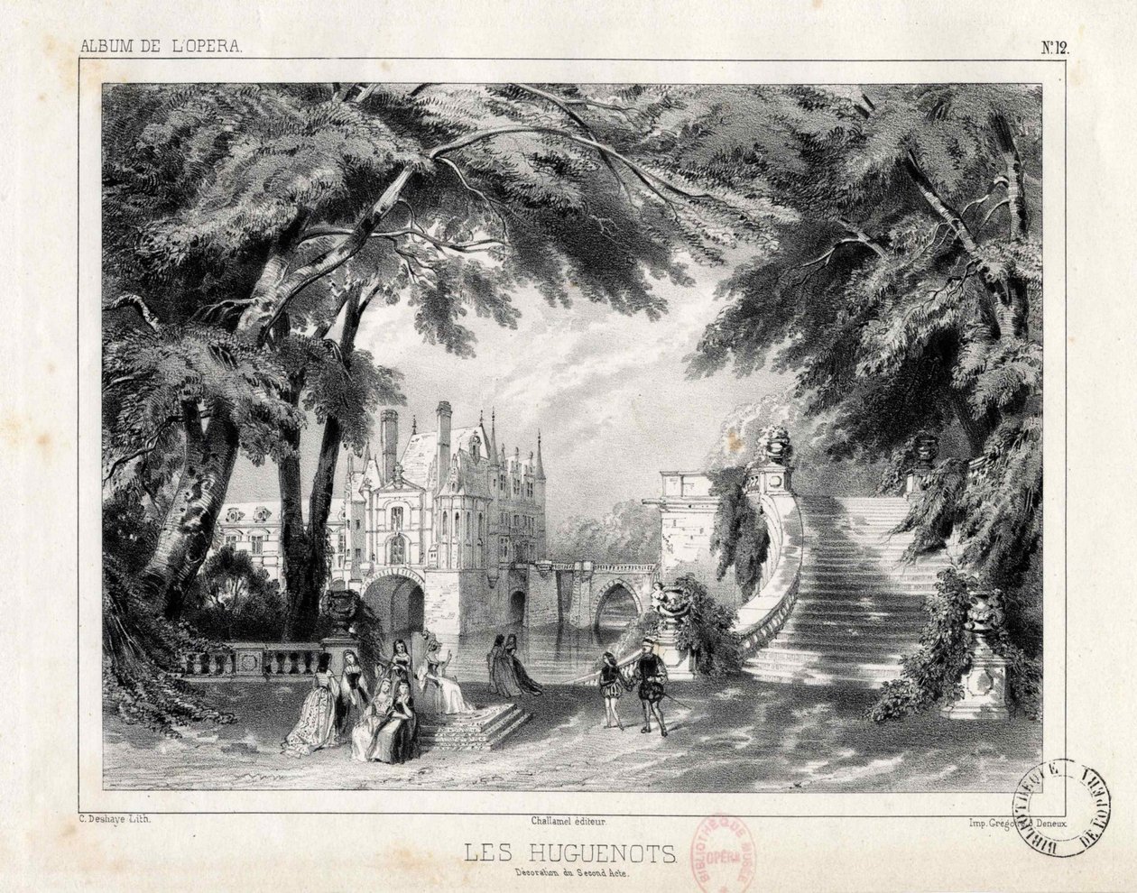 Het kasteel en de tuinen bij het Château de Chenonceaux, 1836 door Celestin Deshayes