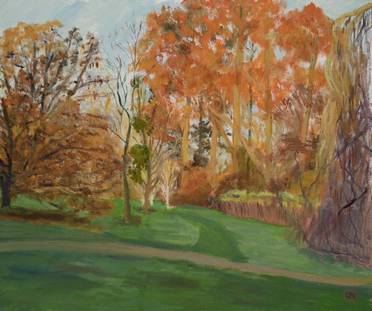 Novemberzon op de Redwoods (olieverf op doek) door Celia Montague