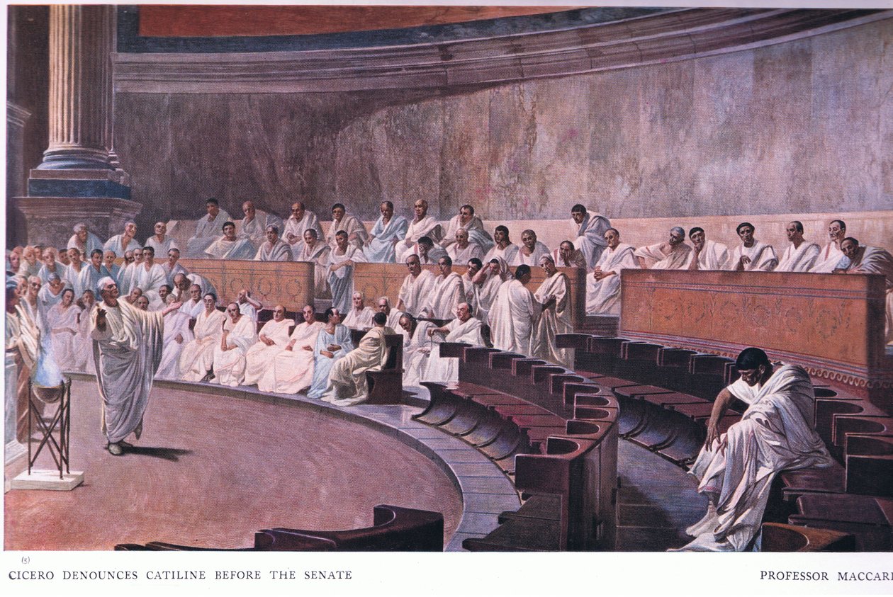 Cicero beschuldigt Catilina voor de Senaat, uit een fresco, uit The Gresham Publishing Company Ltd, 1920 door Cesare Maccari