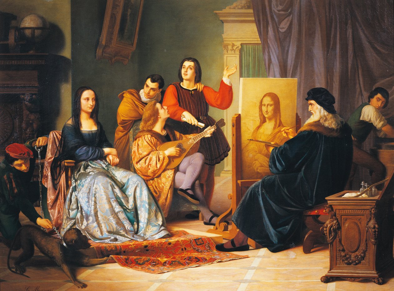 Leonardo da Vinci schildert Mona Lisa door Cesare Maccari (1840-1919) door Cesare Maccari