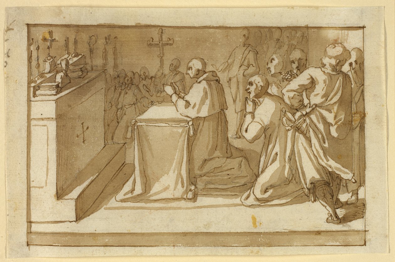 Sint Carolus Borromeus die de relieken vereert door Cesare Nebbia
