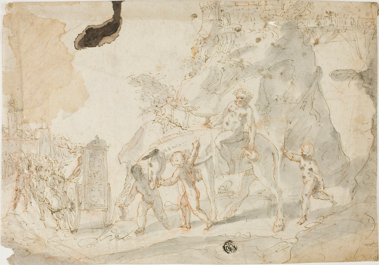 Triomf van Bacchus met dronken Silenus op ezel door Cesare Pollini
