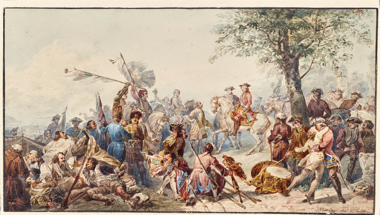 Engelse veldheer en soldaten op een heuvel door Cesare Provaggi