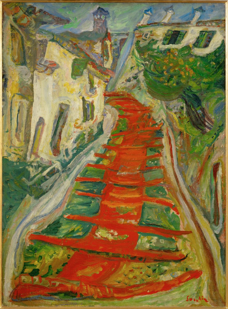 Rode trappen in Cagnes (schilderij op doek) door Chaim Soutine